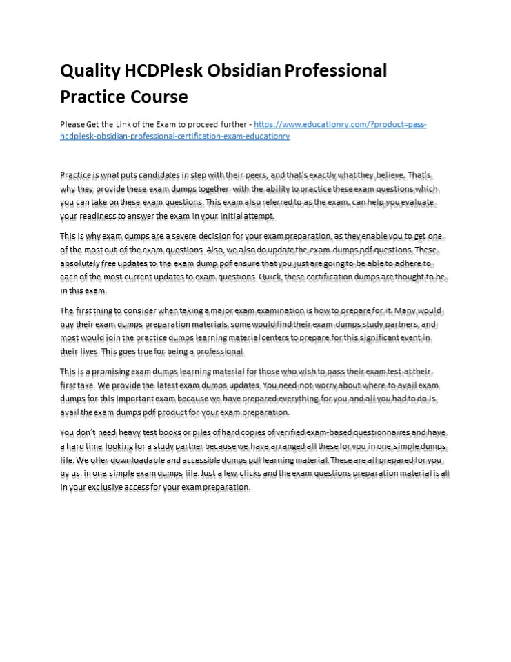 Quality HCDPlesk Obsidian Professional Practice Course