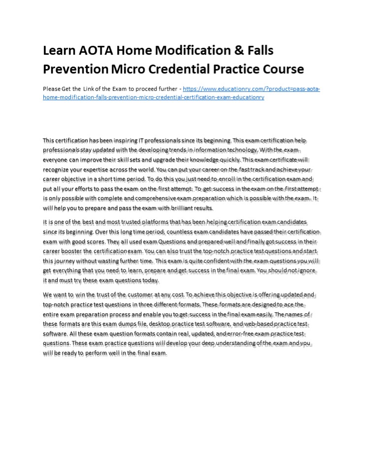 Learn AOTA Home Modification & Falls Prevention Micro Credential Practice Course