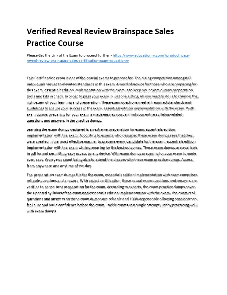 Verified Reveal Review Brainspace Sales Practice Course