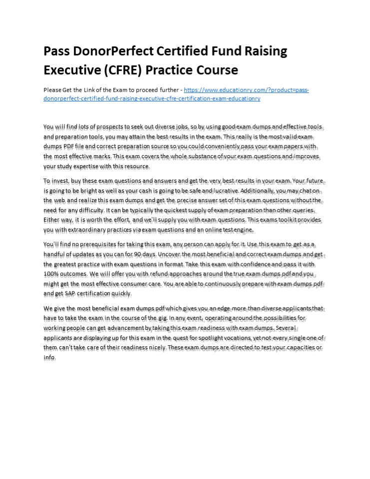 Pass DonorPerfect Certified Fund Raising Executive (CFRE) Practice Course