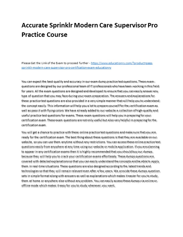 Accurate Sprinklr Modern Care Supervisor Pro Practice Course