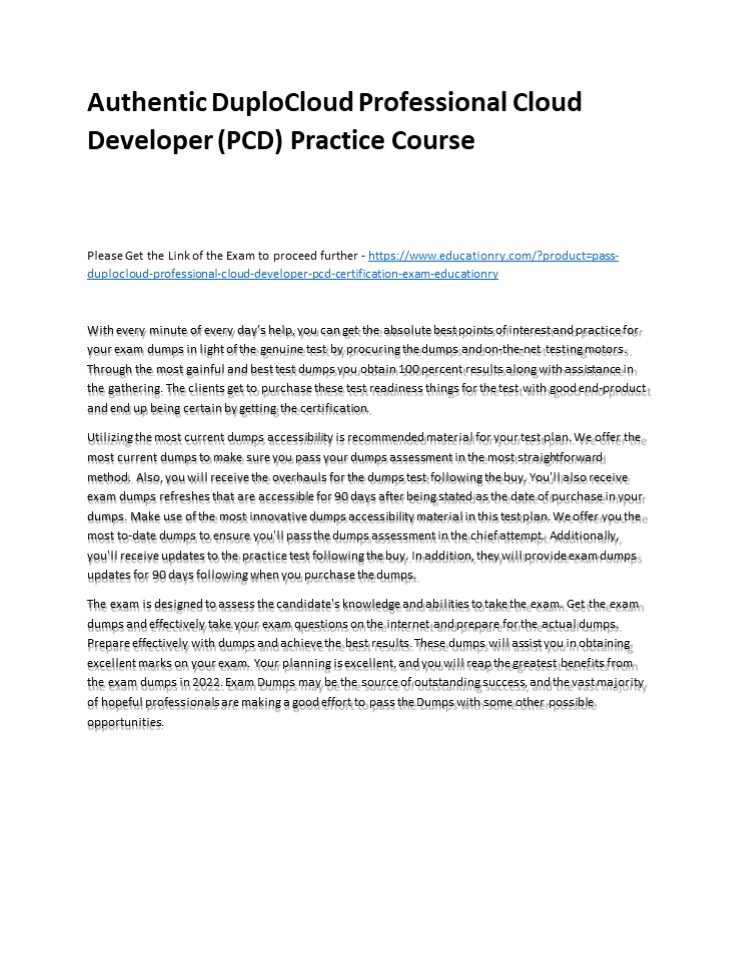 Authentic DuploCloud Professional Cloud Developer (PCD) Practice Course ...