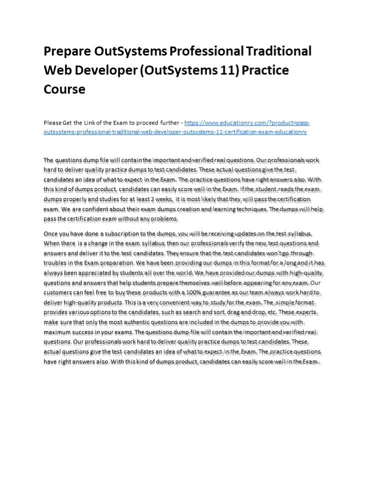 Prepare OutSystems Professional Traditional Web Developer (OutSystems 11) Practice Course