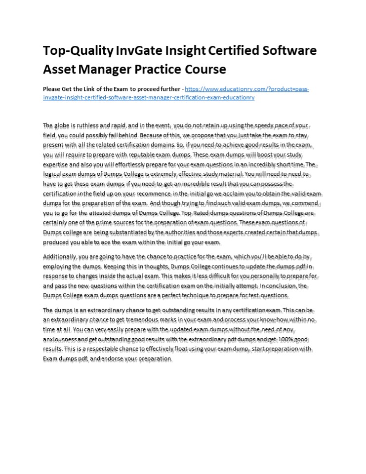 Top-Quality InvGate Insight Certified Software Asset Manager Practice Course
