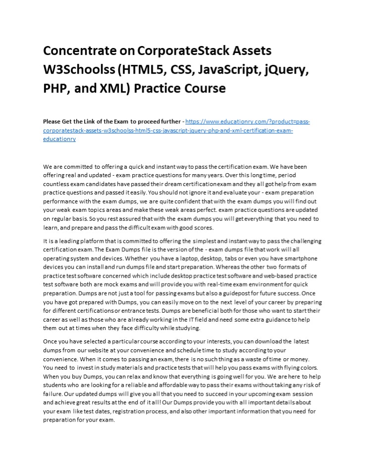 Concentrate on CorporateStack Assets W3Schoolss (HTML5, CSS, JavaScript ...