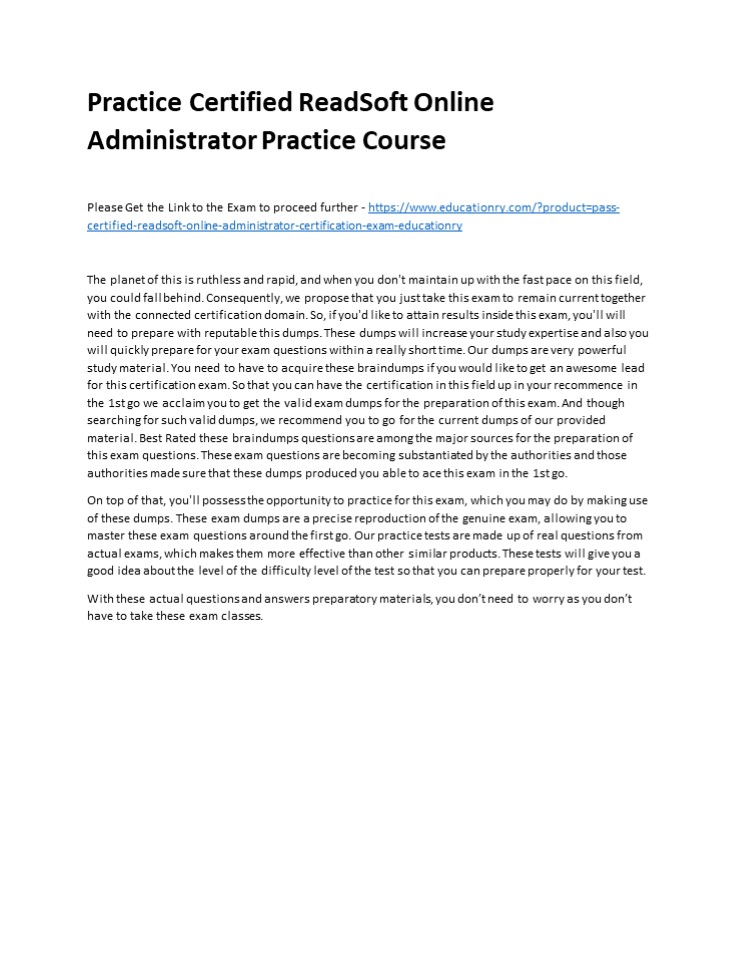 Practice Certified ReadSoft Online Administrator Practice Course