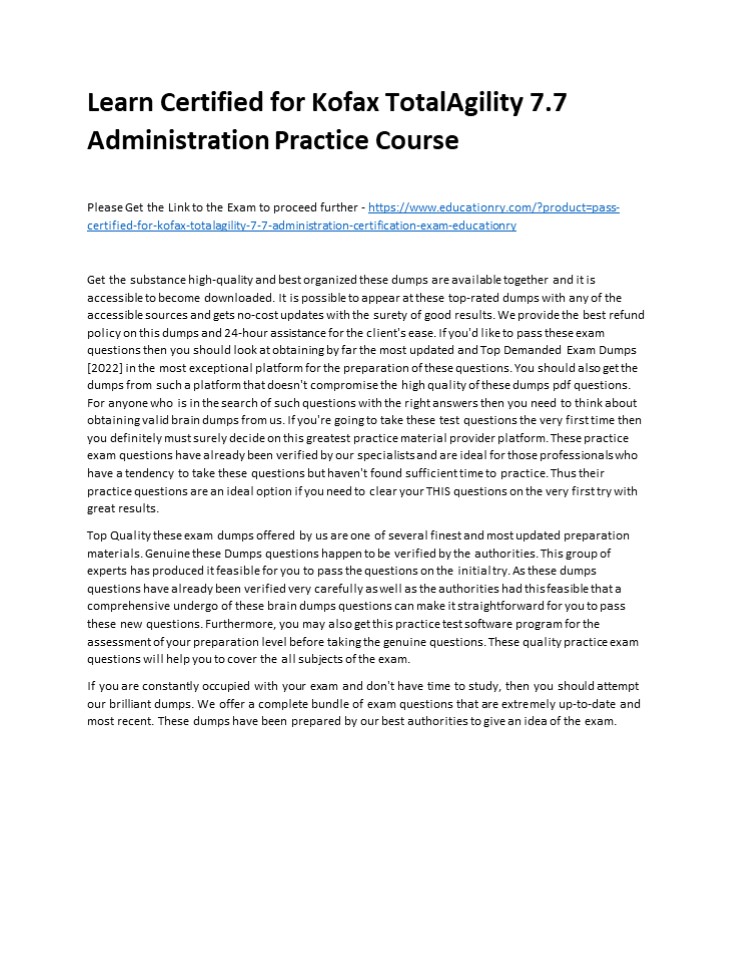 Learn Certified for Kofax TotalAgility 7.7 Administration Practice Course