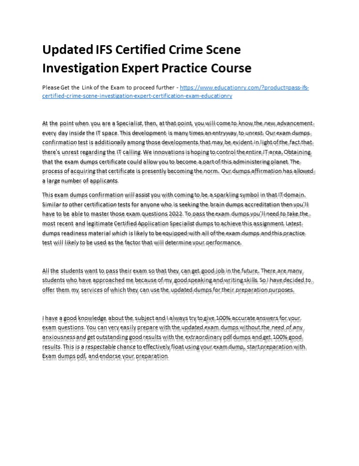Updated IFS Certified Crime Scene Investigation Expert Practice Course
