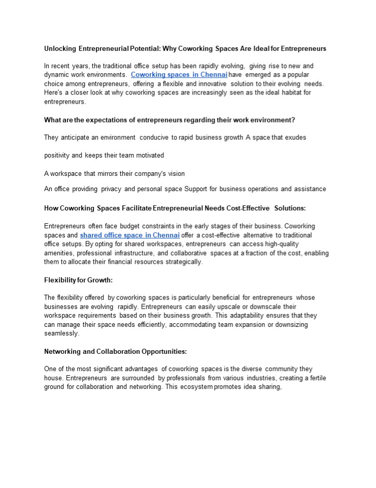 Unlocking Entrepreneurial Potential: Why Coworking Spaces Are Ideal for Entrepreneurs