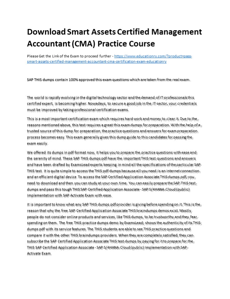 Download Smart Assets Certified Management Accountant (CMA) Practice Course