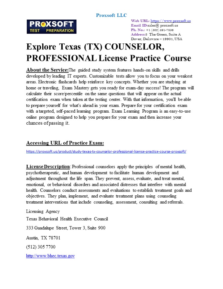 PPT Explore Texas (TX) COUNSELOR, PROFESSIONAL License Practice Course PowerPoint presentation