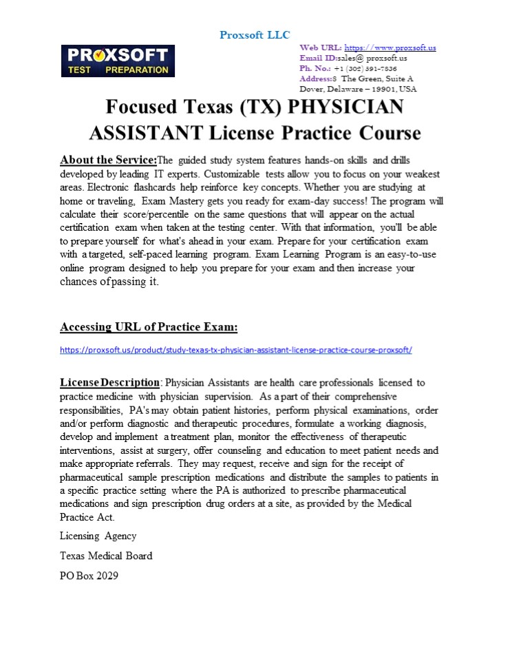 Focused Texas (TX) PHYSICIAN ASSISTANT License Practice Course
