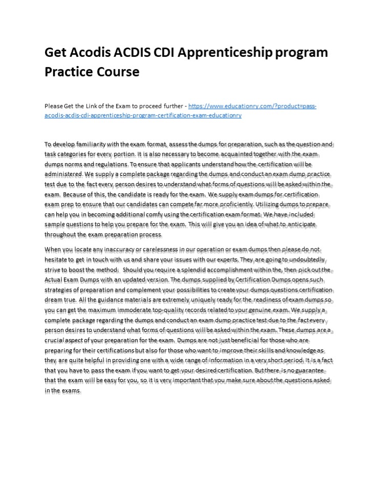 Get Acodis ACDIS CDI Apprenticeship program Practice Course
