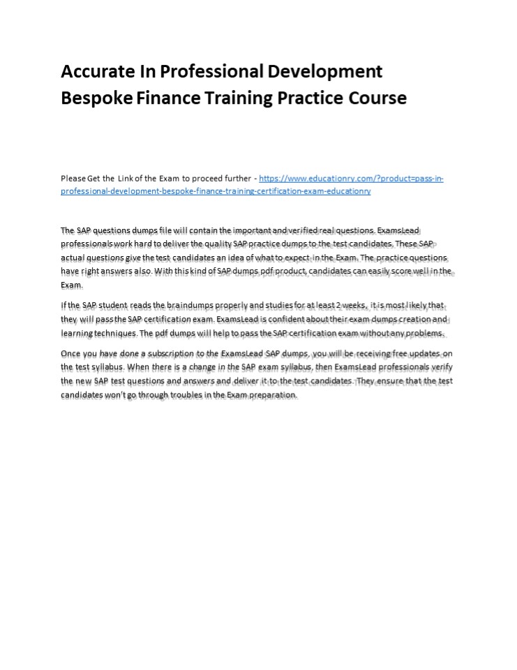 Accurate In Professional Development Bespoke Finance Training Practice Course