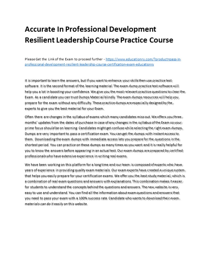 Accurate In Professional Development Resilient Leadership Course Practice Course