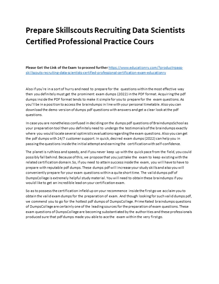 Prepare Skillscouts Recruiting Data Scientists Certified Professional Practice Course