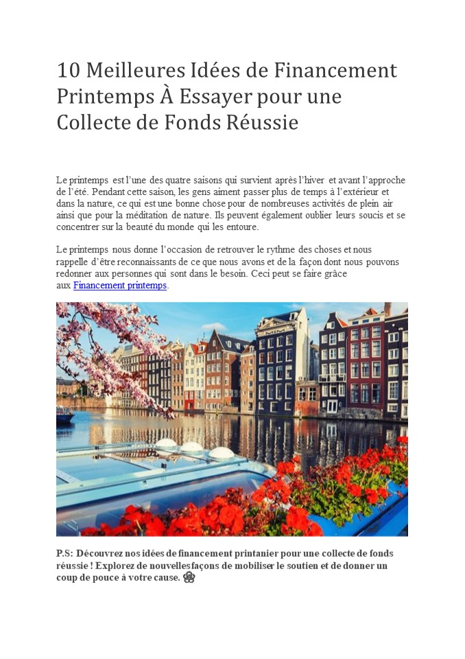 10 Meilleures Idées De Campagne De Financement Printemps