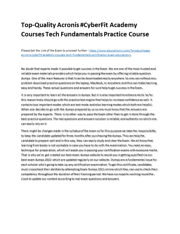 Top-Quality Acronis #CyberFit Academy Courses Tech Fundamentals Practice Course
