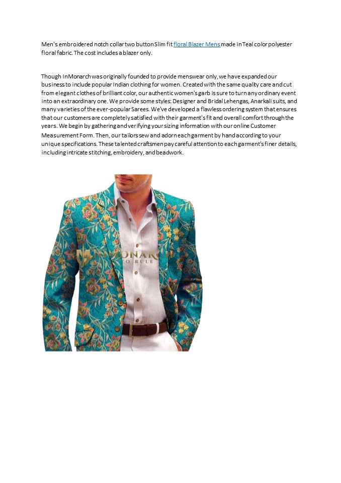 Floral Blazer Mens