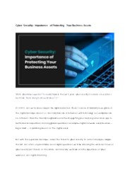 Cyber Security:Importance of Protecting Your Business Assets