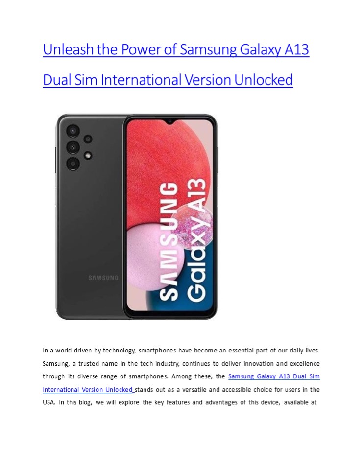 Samsung Galaxy A13 Dual Sim International Version Unlocked