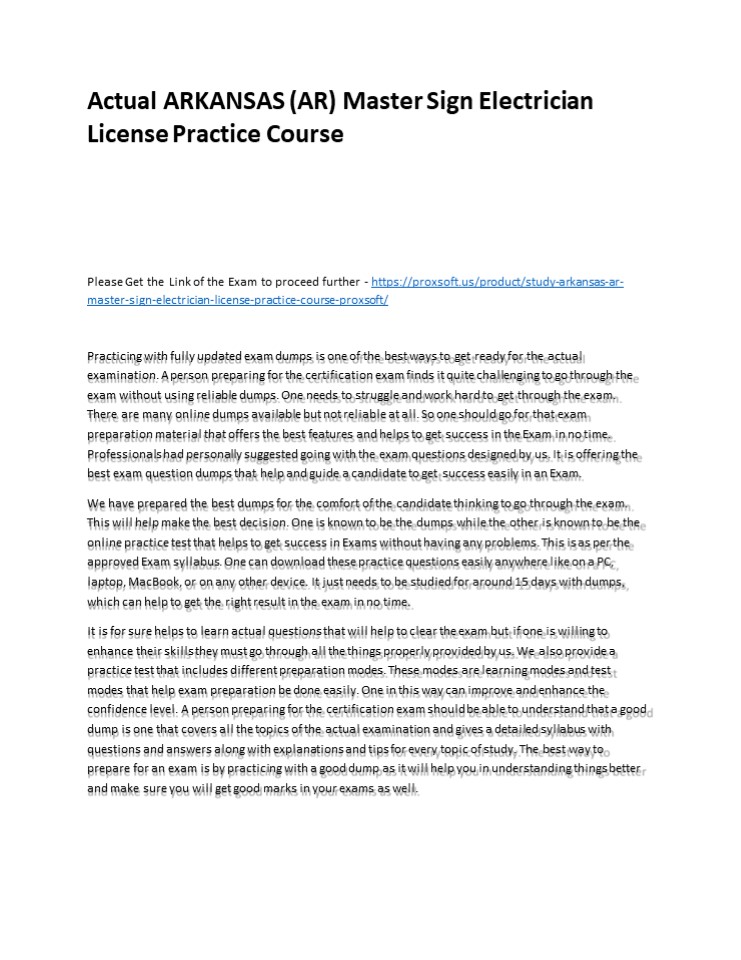 Actual ARKANSAS (AR) Master Sign Electrician License Practice Course