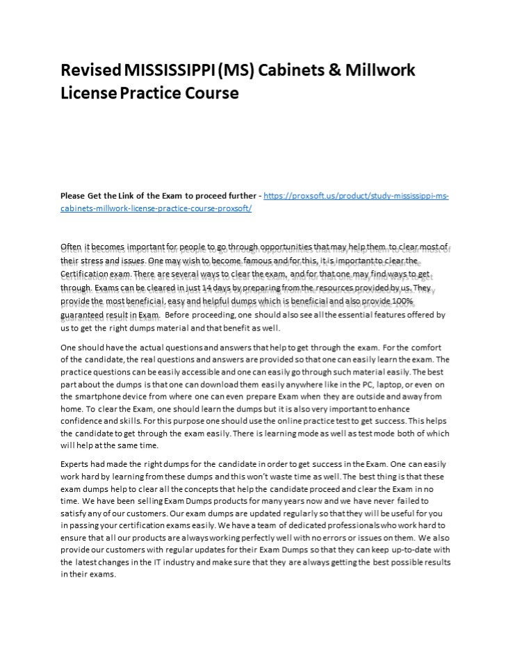 Revised MISSISSIPPI (MS) Cabinets & Millwork License Practice Course