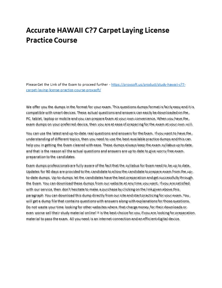 Accurate HAWAII C?7 Carpet Laying License Practice Course