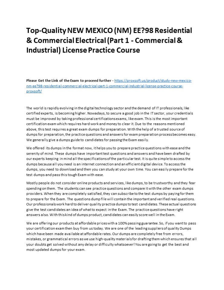 Top-Quality NEW MEXICO (NM) EE?98 Residential & Commercial Electrical (Part 1 - Commercial & Industrial) License Practice Course