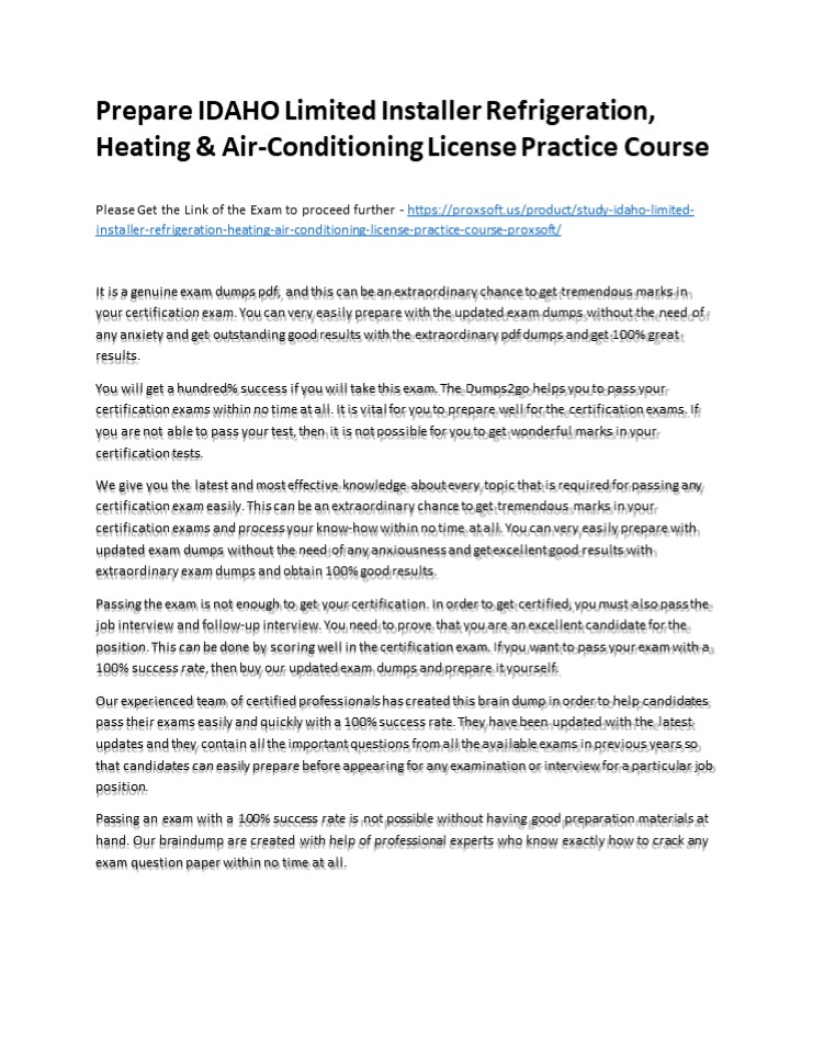 PPT Prepare IDAHO Limited Installer Refrigeration, Heating & Air