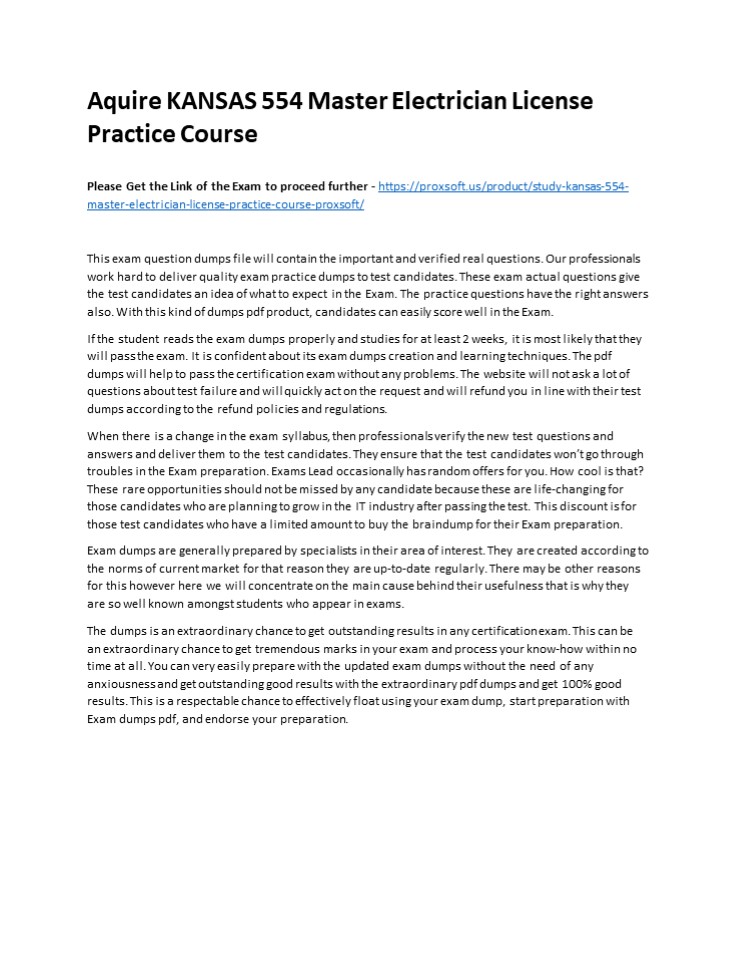 Aquire KANSAS 554 Master Electrician License Practice Course