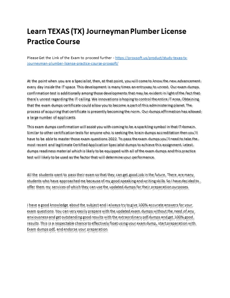 Learn TEXAS (TX) Journeyman Plumber License Practice Course