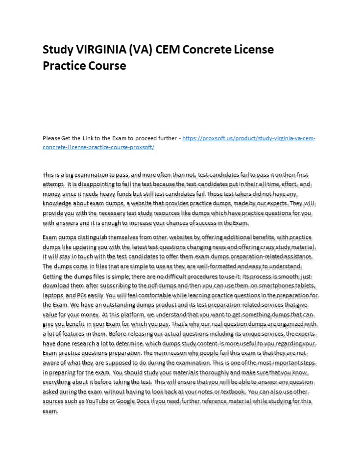 Study VIRGINIA (VA) CEM Concrete License Practice Course