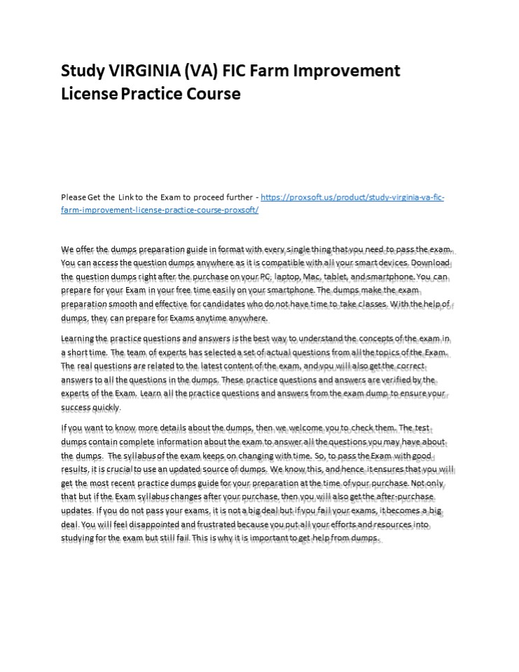 Study VIRGINIA (VA) FIC Farm Improvement License Practice Course