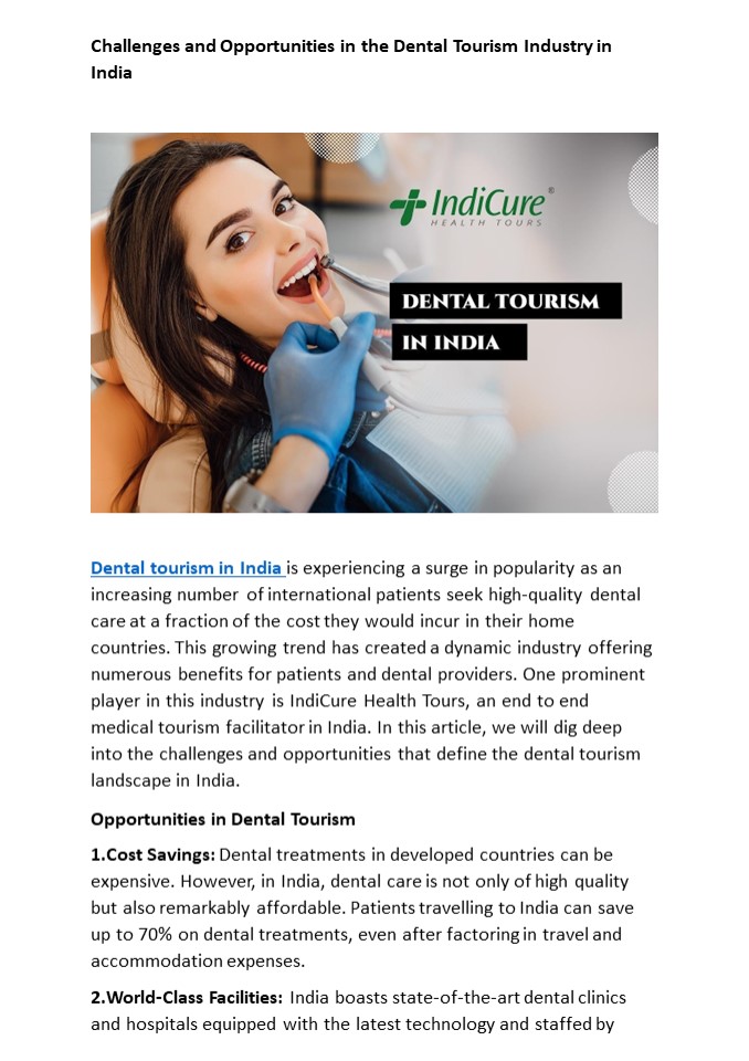 Challenges and Opportunities in the Dental Tourism Industry in India