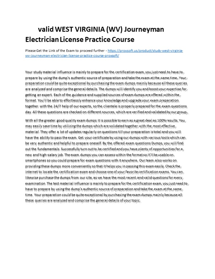 valid WEST VIRGINIA (WV) Journeyman Electrician License Practice Course