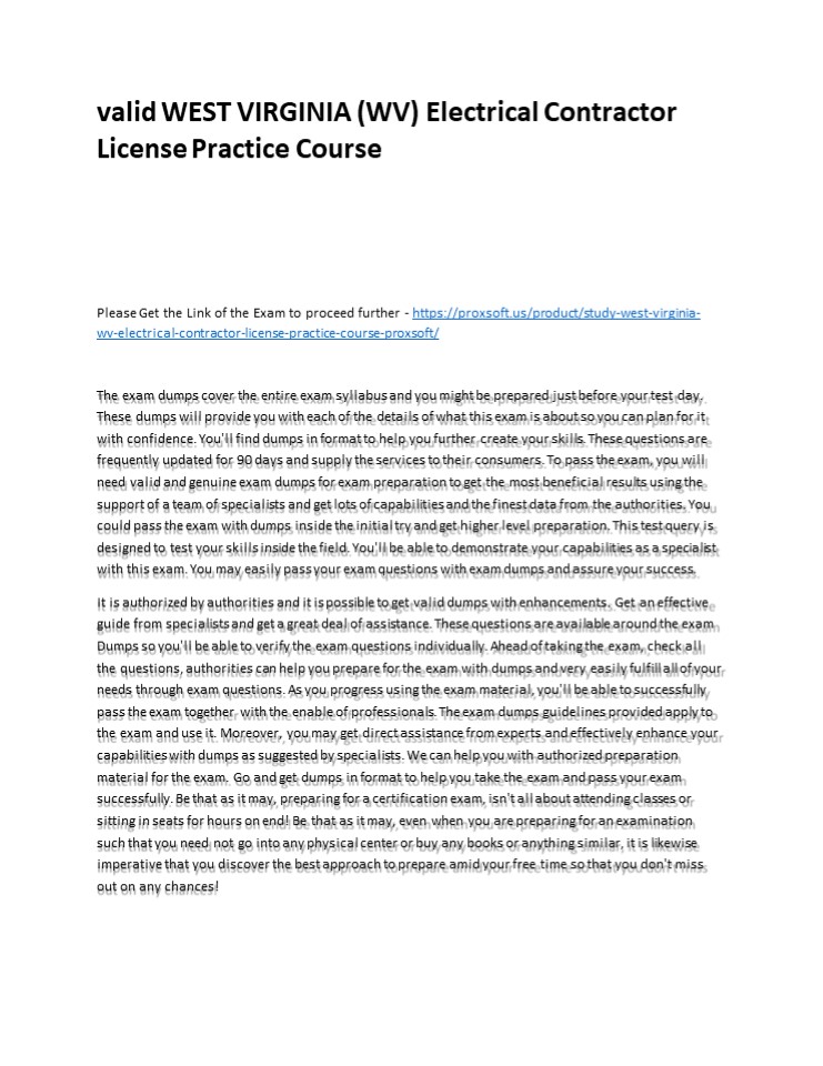 PPT valid WEST VIRGINIA (WV) Electrical Contractor License Practice