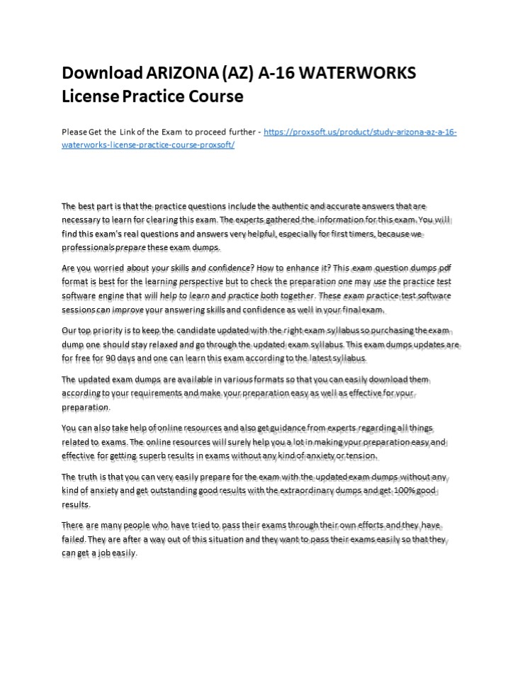 Download ARIZONA (AZ) A-16 WATERWORKS License Practice Course