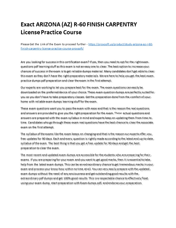 Exact ARIZONA (AZ) R-60 FINISH CARPENTRY License Practice Course