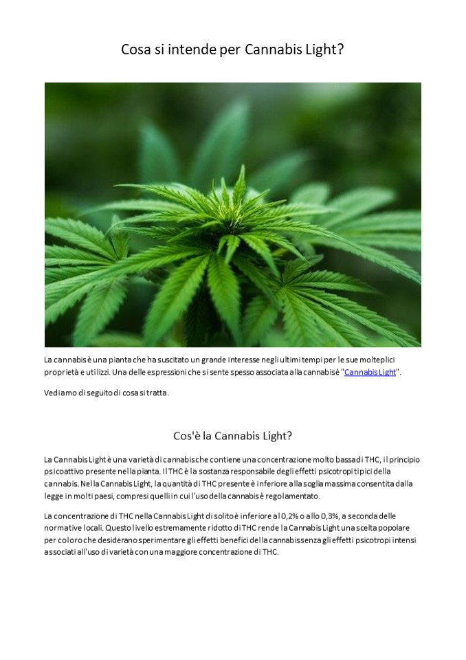 Cosa si intende per Cannabis Light?