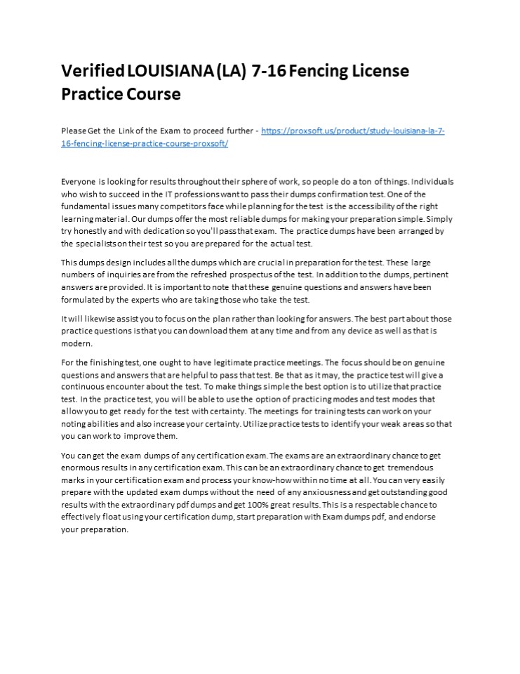 Verified LOUISIANA (LA) 7-16 Fencing License Practice Course