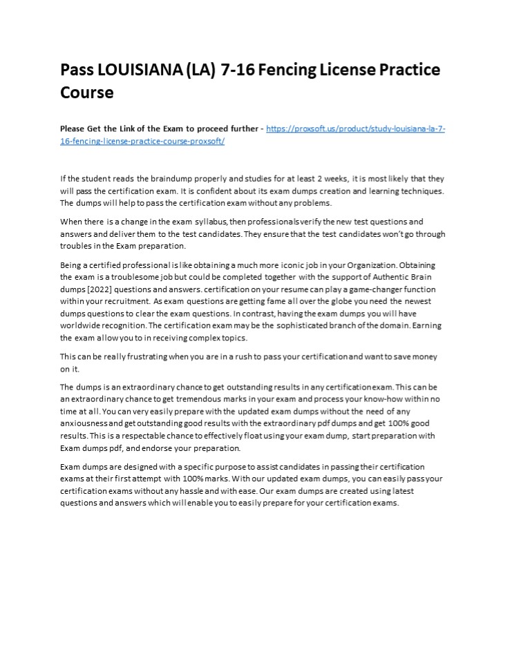 Pass LOUISIANA (LA) 7-16 Fencing License Practice Course