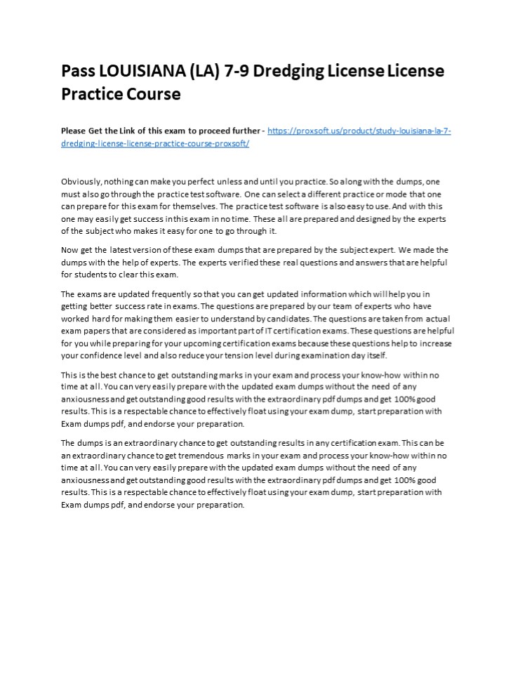 Pass LOUISIANA (LA) 7-9 Dredging License License Practice Course