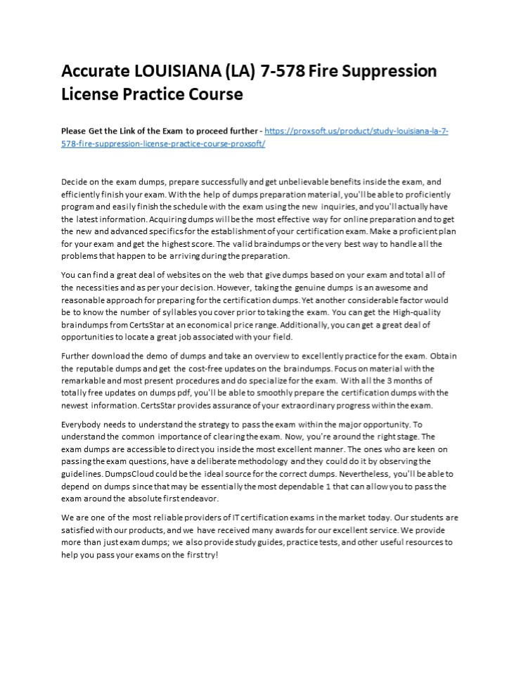 Accurate LOUISIANA (LA) 7-578 Fire Suppression License Practice Course