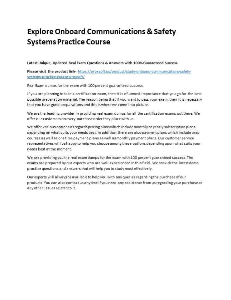 Explore Onboard Communications & Safety Systems Practice Course