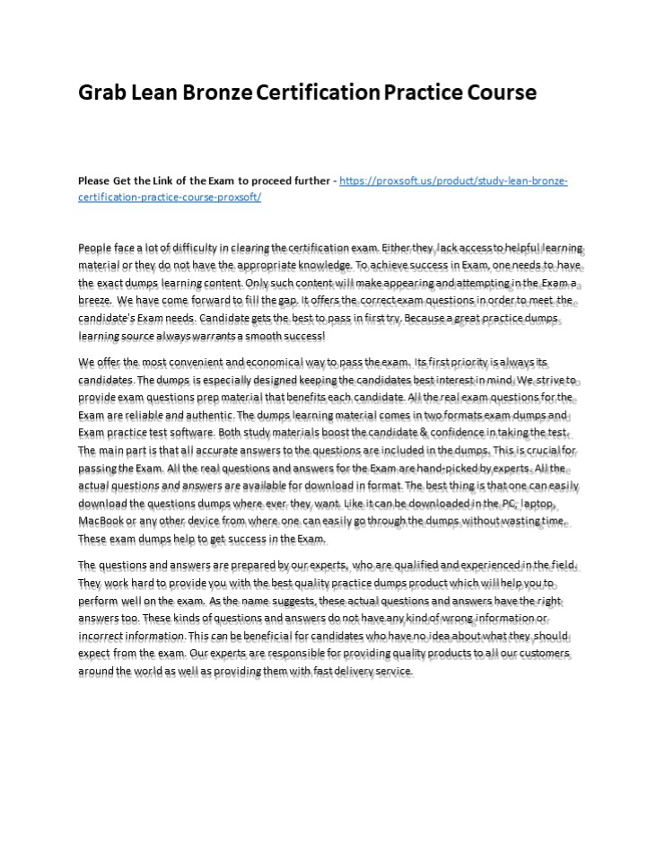 Grab Lean Bronze Certification Practice Course