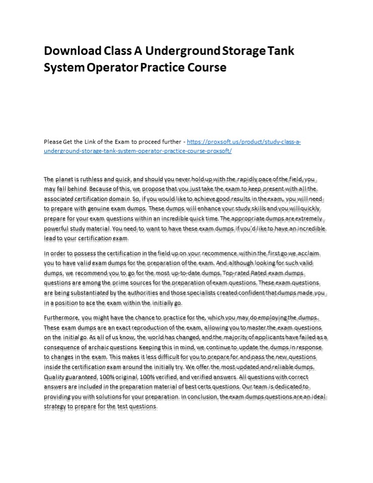 Download Class A Underground Storage Tank System Operator Practice Course