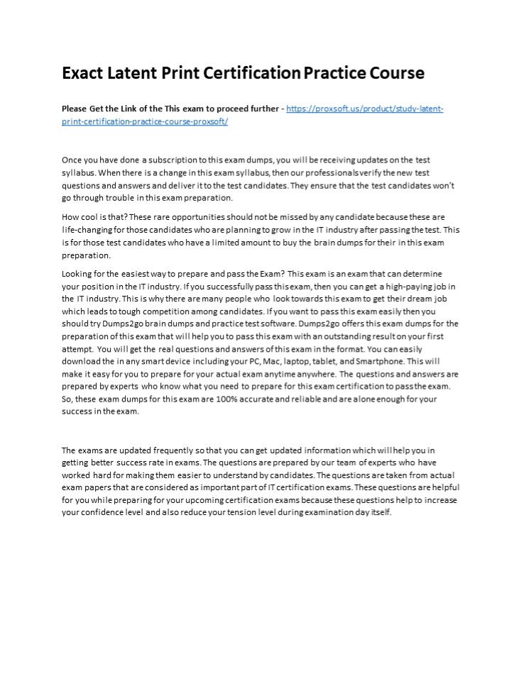 Exact Latent Print Certification Practice Course