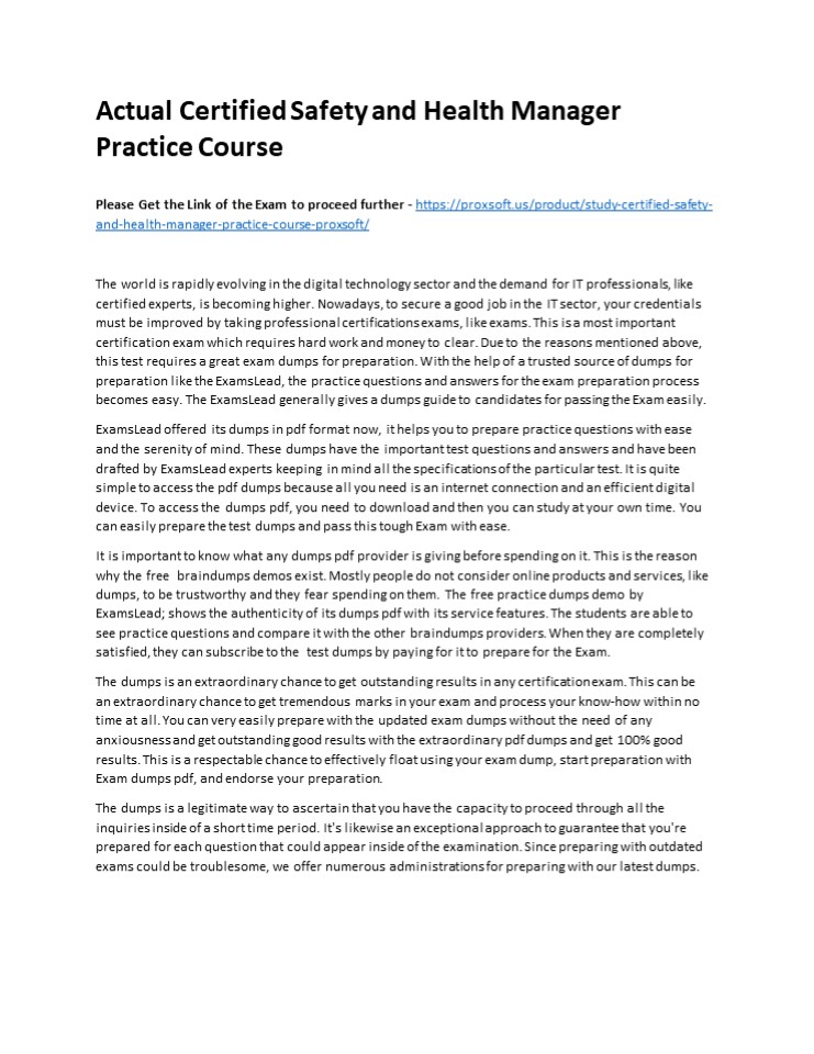 Actual Certified Safety and Health Manager Practice Course