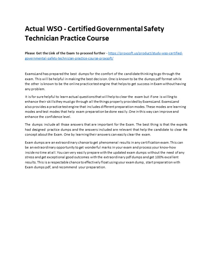 Actual WSO - Certified Governmental Safety Technician Practice Course